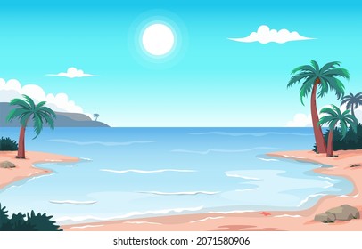 Coconut Tree Beach Sea Vacation Holiday Tropical Summer Vector Illustration