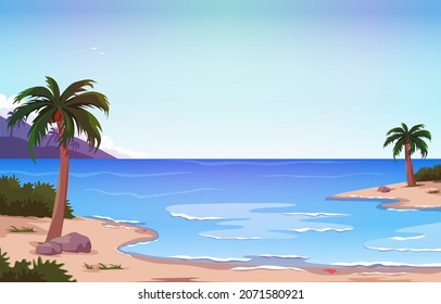 Coconut Tree Beach Sea Vacation Holiday Tropical Summer Vector Illustration