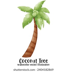 Coconut Tree, Beach, Summer, Vector, illustration, watercolor