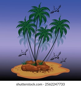 coconut tree and bird vector design