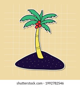 coconut tree cartoon style, hand drawn illustration, 