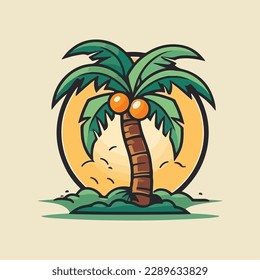 Coconut tree cartoon style, vector art and illustration.