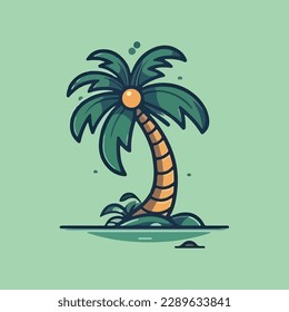 Coconut tree cartoon style, vector art and illustration.