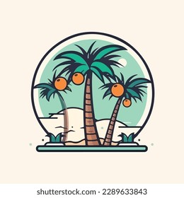 Coconut tree cartoon style, vector art and illustration.