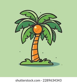 Coconut tree cartoon style, vector art and illustration.