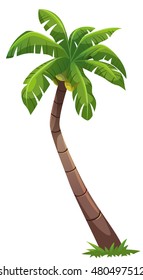 Coconut Tree Cartoon Style, Vector Art And Illustration.