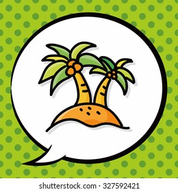 coconut tree color doodle, speech bubble