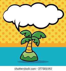 coconut tree color doodle, speech bubble