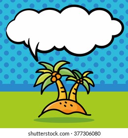 coconut tree color doodle, speech bubble