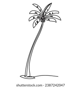 Dibujo continuo de la línea del árbol de coco. Ilustración vectorial aislada. Diseño minimalista a mano.