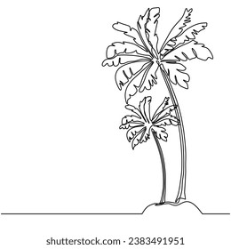 Coconut tree continuous one line drawing. Vector illustration isolated. Minimalist design handdrawn.