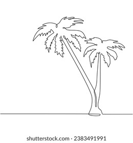 Coconut tree continuous one line drawing. Vector illustration isolated. Minimalist design handdrawn.
