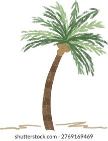 coconut tree crayon chalk palm kids core children style hand drawn illustration
