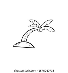 coconut tree doodle icon vector hand drawing 
