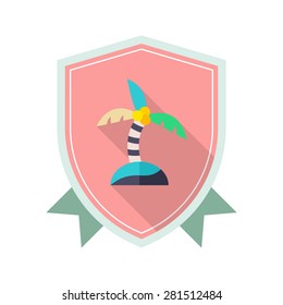 Coconut tree flat icon with long shadow on badge background,EPS 10
