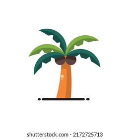Coconut Tree Flat Icon - Summer Season Icon Vector Illustration