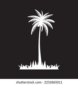 Coconut tree and grass vector icon silhouette, isolated on black background