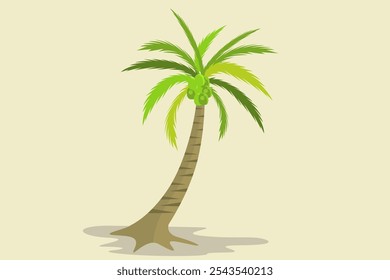 Coconut tree with green, yellow leaves with fruits single vector