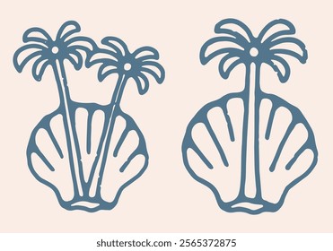 Coconut tree growing in a shell illustration