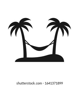 Coconut tree with hammock icon design vector. Simple island or beach illustration