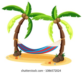 Coconut Tree and Hammock on White Background illustration