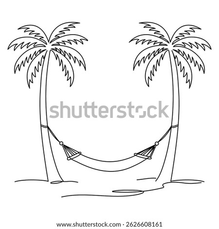 Coconut tree and hammock vector. Summer element. Hello summer concept. Cartoon flat vector isolated on white background