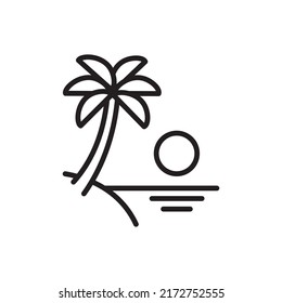 icono del coco junto a la playa con puesta de sol, icono para las vacaciones, picnic, etc