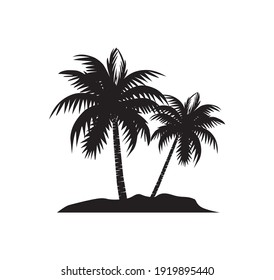 Kokosnussbaumsymbol, Palmenbaum, Vektorsilhouette mit schwarz-weißem Hintergrund