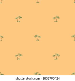 Coconut tree icon seamless pattern in vector illustration with yellow background