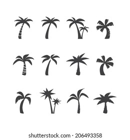 coconut tree icon set, each icon is a single object (compound path), vector eps10