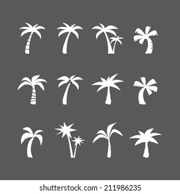 coconut tree icon set, each icon is a single object (compound path), vector eps10