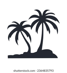 Coconut tree icon, shadow, silhouette. Vector illustration.