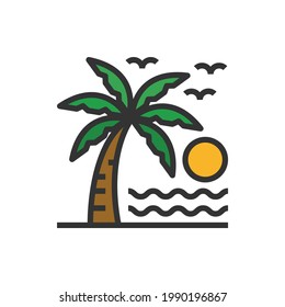 Coconut Tree Icon Vector Illustration ,Nature ,Wood ,Sunset
