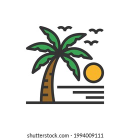 Icono de árbol de coco Ilustración de vectores, naturaleza, madera, puesta de sol
