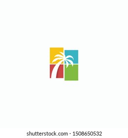 coconut tree icon.vector illustration. background of a residential building window.eps10. 