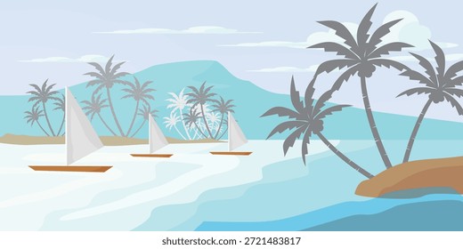 Coconut tree illustration. Flat style coconut tree design. Summer theme palm tree.beach.