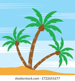 Coconut tree illustration. Flat style coconut tree design. Summer theme palm tree.beach.