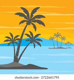 Coconut tree illustration. Flat style coconut tree design. Summer theme palm tree.beach.