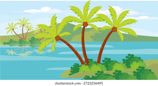Coconut tree illustration. Flat style coconut tree design. Summer theme palm tree.beach.