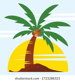 Coconut tree illustration. Flat style coconut tree design. Summer theme palm tree.beach.