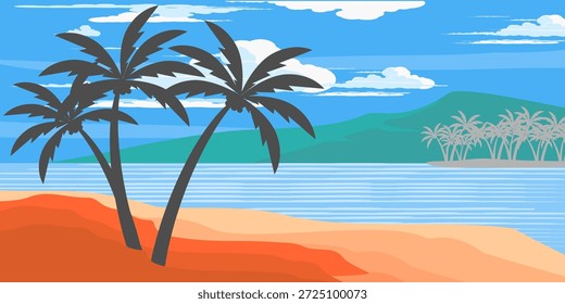 Coconut tree illustration. Flat style coconut tree design. Summer theme palm tree.beach.