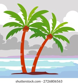 Coconut tree illustration. Flat style coconut tree design. Summer theme palm tree.beach.