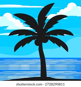 Coconut tree illustration. Flat style coconut tree design. Summer theme palm tree.beach.