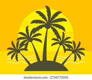 Coconut tree illustration. Flat style coconut tree design. Summer theme palm tree.beach.coconut tree silhouette