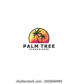 logotipo de ilustración de coco con hermoso amanecer