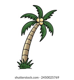 Coconut tree illustration logo icon art design available vintage summer beach sea ocean water vector surfing green 