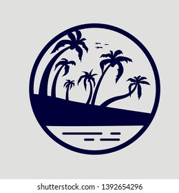 Coconut Tree inside Circle vector illustration. Silhouette of Palm Trees isolated on grey. Suitable for summer background