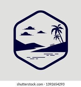 Coconut Tree inside hexagon vector illustration. Silhouette of Palm Trees isolated on grey. Suitable for summer background