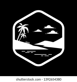 Coconut Tree inside hexagon vector illustration. Silhouette of Palm Trees isolated on black. Suitable for summer background