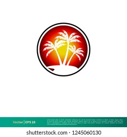 Coconut Tree Island Icon Vector Logo Template Illustration Design. Vector EPS 10.